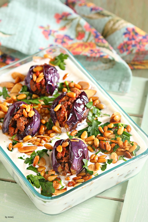 Fattet Makdous (Stuffed Eggplant Layered Dish)
